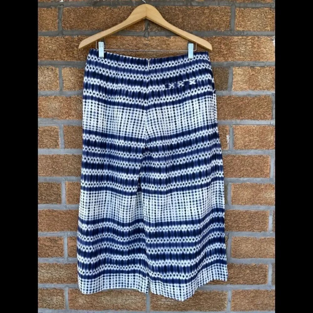 Anthropologie Corey Lynn Calter Blue Linen Wide Cropped Nalu Pants size 10 - Picture 7 of 11